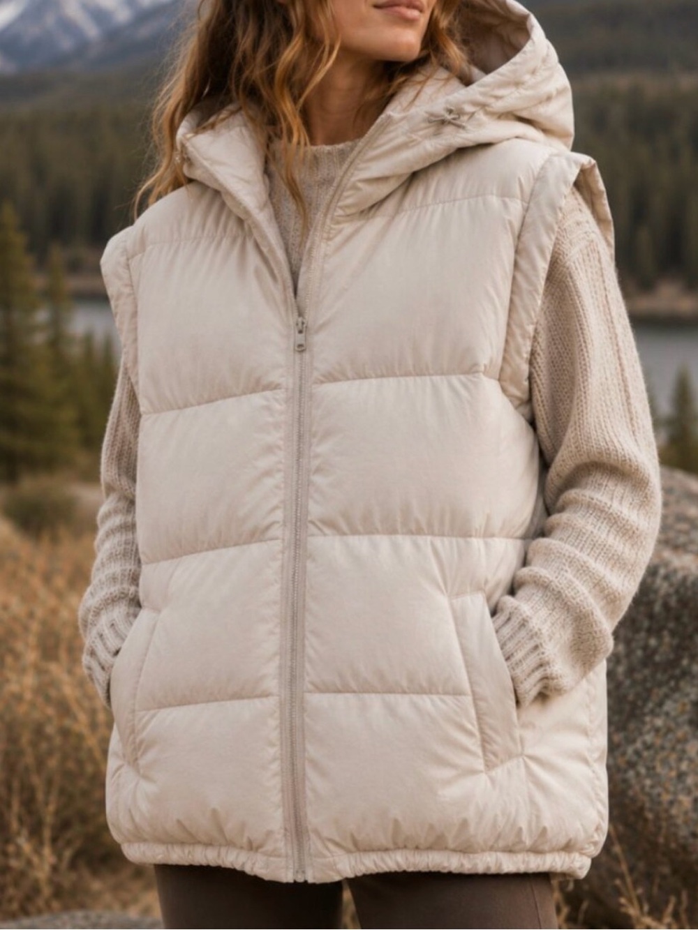 NWT Abercrombie YPB Satin Puffer Vest in Warm Grey